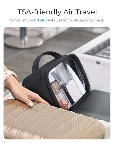 BAGSMART TSA-Approved Toiletry Bag, Large Opening Clear Makeup Bag with Handle, Quart Sized Travel Toiletry Bag, Carry-On Airline Compliant for Men and Women (Black)