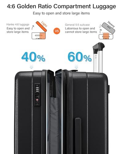 Hanke 24 Inch Plus Expandable Luggage Large Suitcases with Wheels, Medium Checked Luggage Hard Shell Suitcases, PC Trunk Luggage Extra Large Suitcase with Lock for Women Men(Jet Black)