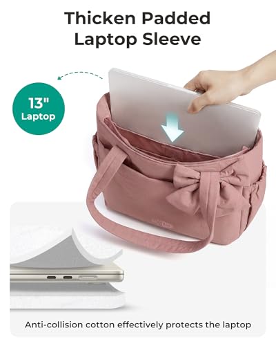 BAGAMSRT Crush Bow Tote Bag for Women, Large Work Tote with 40oz Tumbler, Puffer Travel Tote Bag for Work