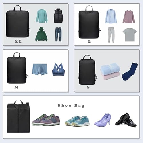 BAGAIL 6 Set Ultralight Compression Packing Cubes Packing Organizer for Travel Accessories Luggage Suitcase Backpack(70D Black)