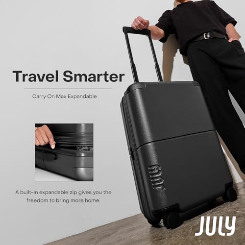 July Carry On Max Expandable - 21.5" Airline Approved Carry On Luggage with Travel Tote, Rolling Suitcase for Men & Women - TSA Lock Spinner Suitcase, Silent Wheels, Expansion Zip - Charcoal