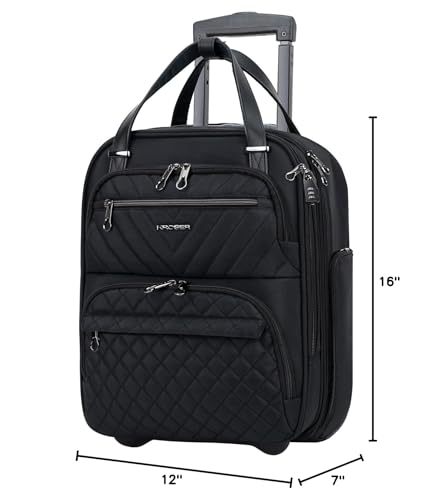 KROSER Carry On Underseat Multi-functional, 16-inch Underseater Lightweight Overnight Suitcase for Men Women, Black