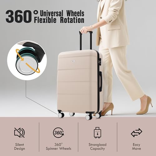 Merax Luggage Sets,ABS Durable Hardcase Suitcase Double Wheels 3 Piece Carry on Suitcase Airline Approved,Light Pink