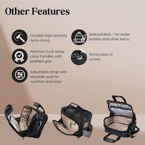 Ricardo Beverly Hills Flight Essentials Softside Deluxe Boarding Bag, Durable Ballistic Nylon Fabric, Water and Stain Resistant, Men and Women, Carry-On Luggage 16-Inches Wide (Black)