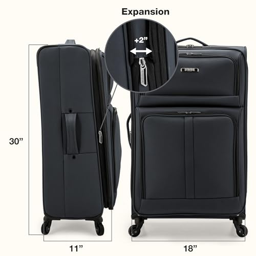 U.S. Traveler Anzio Softside Expandable Luggage with Spinner Wheels, Dark Grey, 30-Inch Large