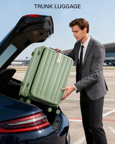 Hanke 24 Inch Checked Luggage PC Hard Shell luggage Top Opening Aluminum Frame Travel Luggage Suitcases with Wheels for Woman Men.(Bamboo Green)