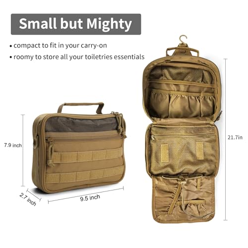 SMONT Toiletry Bag for Men Travel Toiletry Organizer Dopp Kit Travel Organizer Toiletries Tactical Bag Shaving Hygiene Bag Bathroom Hanging Men's Toiletry Bag for Short Trips Brown
