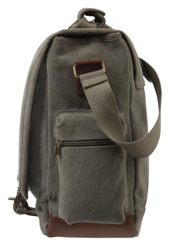 Rothco Vintage Canvas Pathfinder Laptop Bag with Leather Accents – Crossbody Travel Messenger Bag