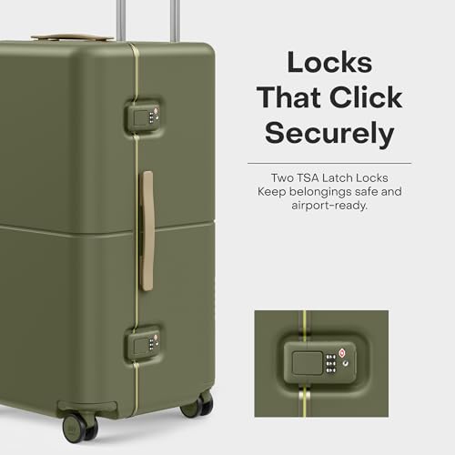 July Checked Trunk - 26.8" Zipperless Airline Approved Check In Luggage with Wheels, 80/20 Opening Spinner Suitcase - TSA Lock Rolling Suitcase, Spinner Wheels, Y-Strap - Matte Moss Green