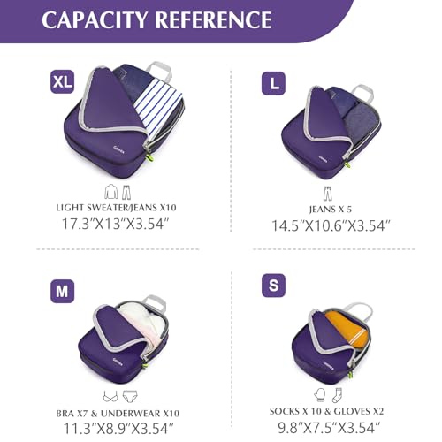Gonex Compression Packing Cubes, 4pcs Expandable Storage Travel Luggage Bags Organizers (Purple)