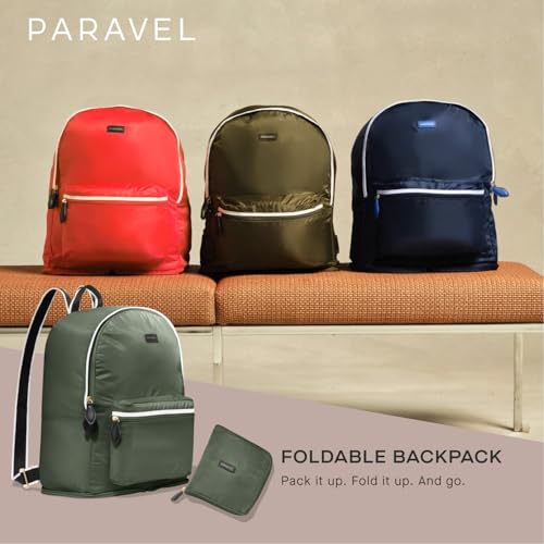 Paravel Fold Up Travel Backpack | Packable and Lightweight Foldable Travel Bag | Carry On Nylon Backpack with Trolley Sleeve, Safari Green