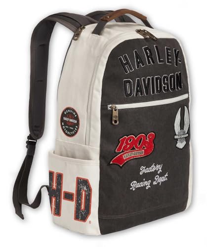Harley-Davidson Multiple Patches & Logos Vintage Backpack, Durable Canvas