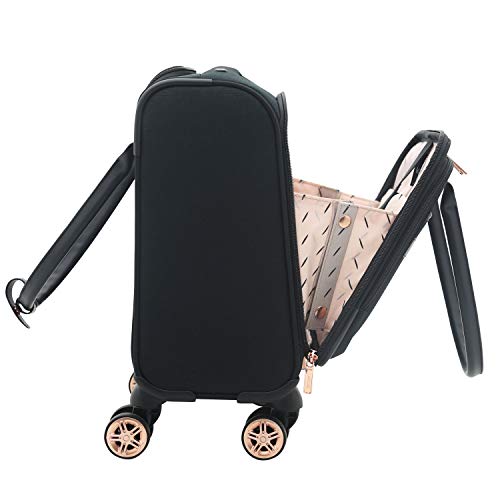 kensie Hudson Softside 3-Piece Spinner Luggage Set, Black with Rose Gold