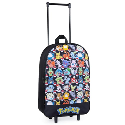 Pokemon Kids Foldable Trolley Suitcase 15”, 10.5 Litres 2 Wheels Black (S/15inch -10.5L, Black Aop)