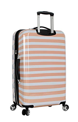 Betsey Johnson Designer 20 Inch Carry On - Expandable (ABS + PC) Hardside Luggage - Lightweight Durable Suitcase With 8-Rolling Spinner Wheels for Women (Chevron Hearts)