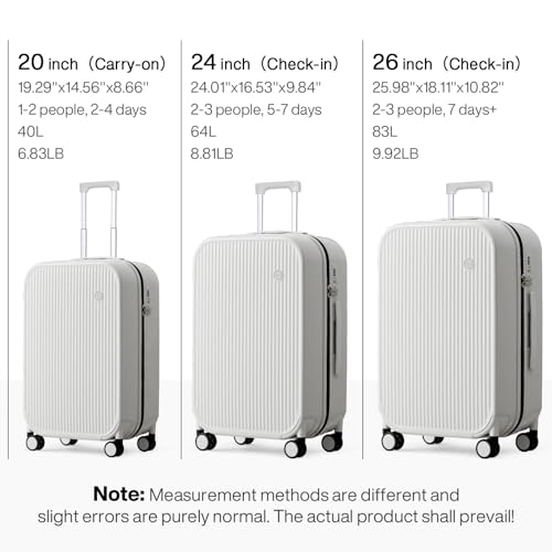mixi 26 Inch Large Checked Luggage PC Hardshell Suitcases with Wheels for Travel Woman Men, Smoke White