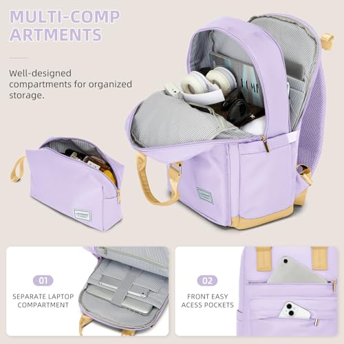LARVENDER Luggage Sets 3 Piece Expandable Carry on Luggage 22x14x9 Airline Approved Hardshell Suitcase with Wheels TSA Lock, Lightweight Suitcase Set for Women with Travel Backpack, Lavender