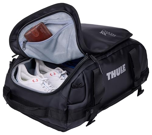 Thule Chasm 30L Duffel - Wide Opening for Easy Packing - Converts to Backpack - Internal mesh Pockets - Padded Bottom - Lockable Zippers - 100% Recycled Fabric, Webbing and mesh