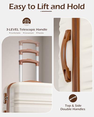 LONG VACATION Carry On Luggage Sets 3 Piece 20 Inch Suitcase Set, ABS+PC Hardshell Lightweight Travel Luggage with Spinner Wheels & YKK Zipper TSA Lock (BEIGE-BROWN, 20 Inch)