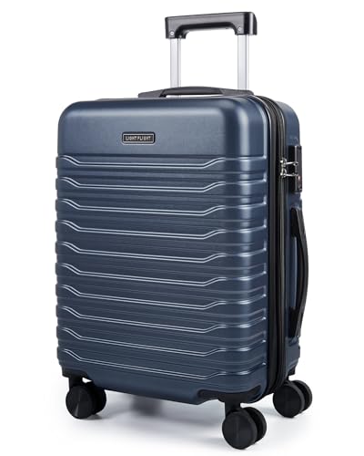 LIGHT FLIGHT Expandable Carry On Luggage 22x14x9 Airline Approved with Double Spinner Wheels, 20 Inch Lightweight Hard Shell Rolling Suitcases with TSA Lock, Dark Blue