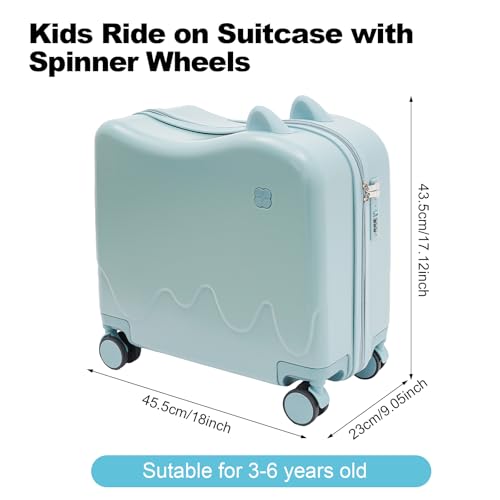 EcoTypee Kids Ride on Suitcase with Spinner Wheels, Luggage With Lock for Girls and Boys, Toddler Ride on Luggage for Study Tours, Outings, Trips (Sky Blue)
