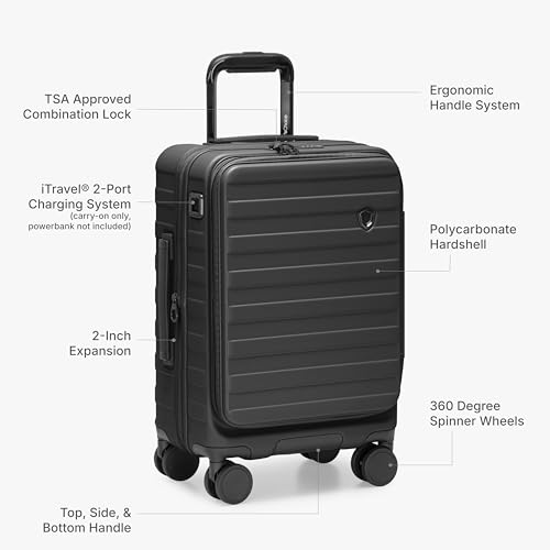 Traveler's Choice Novia Top Opening Expandable Polycarbonate Luggage with Spinner Wheels, Black, 25-Inch Medium
