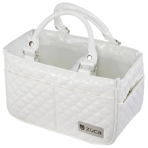 ZÜCA Tag-A-Long Tote Bag – Quilted with Spacious Interior, Fits Rolling Case - Structured Travel Purse - White