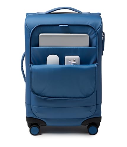 JanSport Good Latitude Carry On Spinner Suitcase - 42L Water Resistant Travel Luggage with 16 Inch Laptop Sleeve - Durable Lightweight Rolling Hardside Softside Carry-on Bag, Elemental Blue