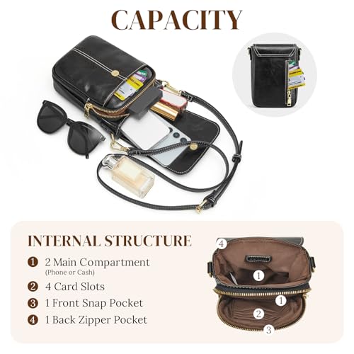S-ZONE Vegan Leather Small Crossbody Bags for Women Trendy Cell Phone Purses Womens Wallet with Adjustable Strap Card Slots