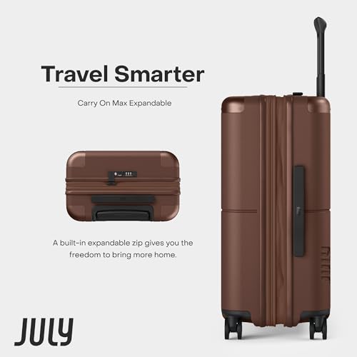 July Carry On Max Expandable - 21.5" Airline Approved Carry On Luggage with Travel Tote, Rolling Suitcase for Men & Women - TSA Lock Spinner Suitcase, Silent Wheels, Expansion Zip - Dark Brown