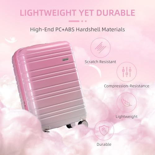 LARVENDER Luggage Sets 3 Piece, 20 Inch Carry on Luggage 22x14x9 Airline Approved Hardside PC+ABS Suitcase Set with Spinner Wheels TSA Lock, Lightweight Luggage Set for Women, Peach Sparkling