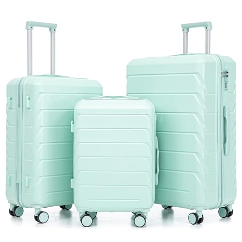 Merax Luggage Sets 3 Piece, Hardshell Suitcase with Lock Double Spinner Wheels, Green, 20/24/28 Inch