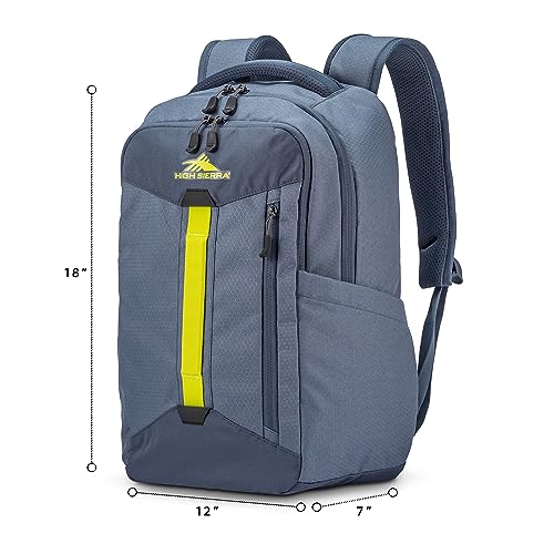 High Sierra Large Backpack Reflective Accent Comfortable Mesh Back School Bag with Tablet Device Sleeve and Adjustable Straps, Grey Blue