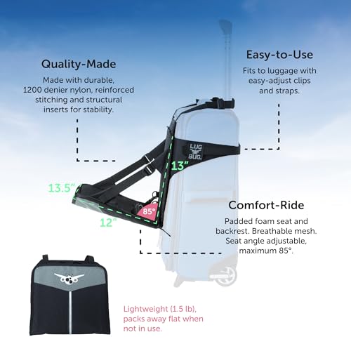 Lugabug Travel Seat for Kids, The Original and Patented Ride-On Suitcase for Toddlers, Child Carrier for Carry-On Luggage, Family Airport Travel Made Easy (Suitcase not Included)