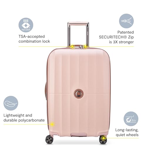 DELSEY PARIS Carrousel Hardside Expandable Luggage with Spinner Wheels, Pink, Checked-Medium 24 Inch