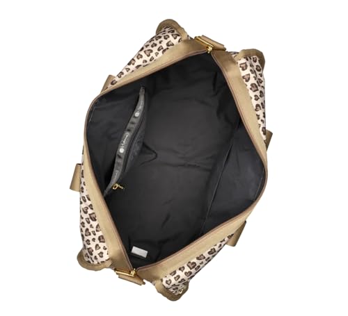 LeSportsac Latte Heart Leopard Brown Deluxe Medium Weekender Crossbody Bag, Style 4318/Color HC09, Modern Abstract Interpretative Heart Leopard Design in Cocoa, Palomino & Mocha