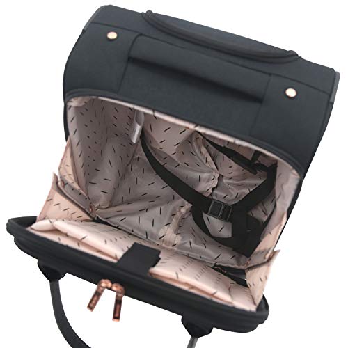 kensie Hudson Softside 3-Piece Spinner Luggage Set, Black with Rose Gold