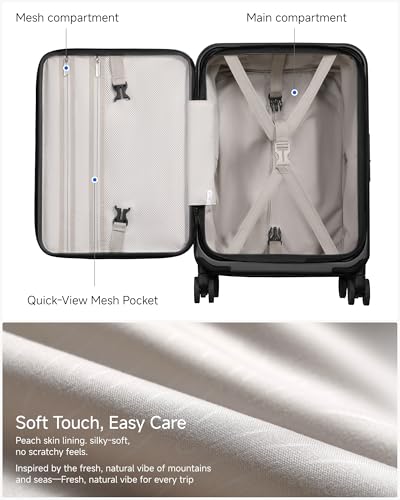 LUGGEX Carry On Luggage Top Opening, Expandable Polycarbonate Hard Shell Suitcase with Wheels (FX-Core, Charcoal Metallic, 20 Inch, 36L-41L)