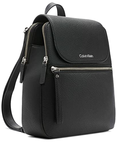 Calvin Klein Reyna Novelty Key Item Flap Backpack, Black/Silver Combo, One Size