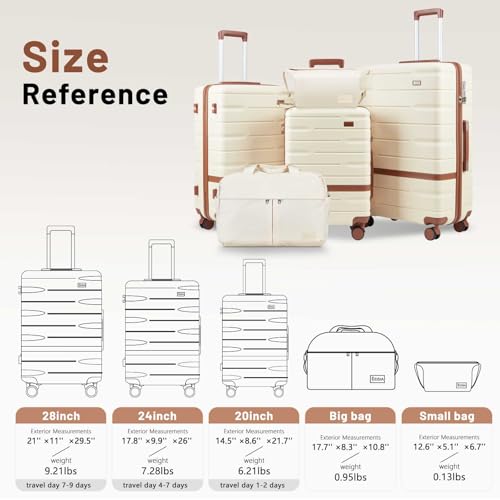 NEISIA Luggage Sets 3 Piece with TSA Lock Hardside PC+ABS Carry On Suitcase with Spinner Wheels Lightweight Rolling Travel Luggage Sets with YKK Zippers (Beige)