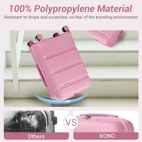 Kono Carry On Luggage 24 Inch Checked-Medium Hard Shell Travel Trolley 4 Spinner Wheels Lightweight Polypropylene Suitcase with TSA Lock, Pink