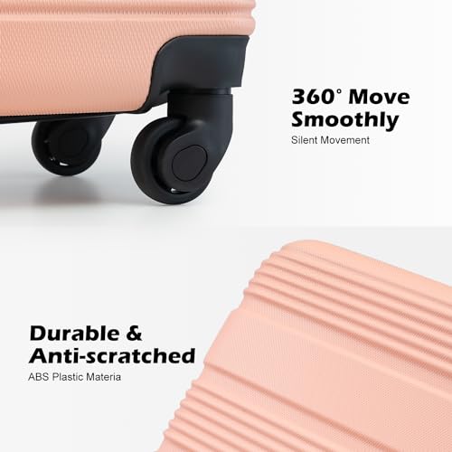 LONG VACATION 6 Piece ABS+PC Hardshell Luggage Set with Spinner Wheels, Lightweight suitcase set with TSA Lock & YKK Zipper, Pink