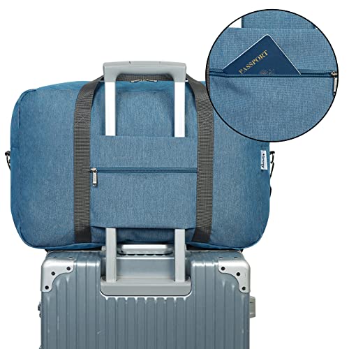 Narwey Carry on Luggage 22x14x9 Airline Approved Foldable Duffle Bag for Travel Packable Duffel Bag for Traveling Airplane for Women and Men 40L (Navy Blue (With Shoulder Strap))