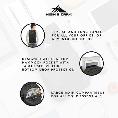 High Sierra Swerve Pro Backpack with Laptop Pocket + Tablet Sleeve, Fits most 17” Laptops, 27L, Black
