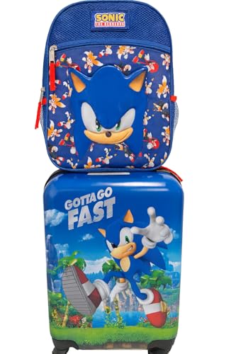 AI ACCESSORY INNOVATIONS Sonic the Hedgehog Kids Luggage and Backpack Set - 18" Luggage Suitcase With Wheels, 13.75" Backpack