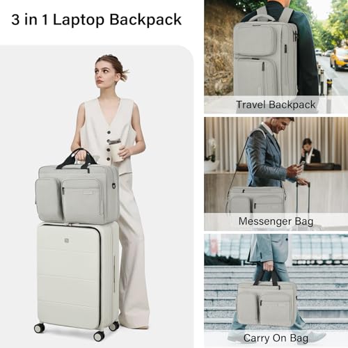 Hanke Convertible Laptop Bag, 3 In 1 Briefcase Backpack for 17.3 Inch Laptop, Computer Work Bag for Men Women, Water Resistant Business Messenger Shoulder Bag for Office Commute Travel, Grey
