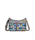 LeSportsac Beach Snacks Deluxe Everyday Crossbody Bag + Cosmetic Bag, Style 7507/Color F949, Vibrant Pop Art Style Beachy Graphics: Hot Dogs, French Fries & Tropical Drinks, Unique Hot Pink Zip Pull