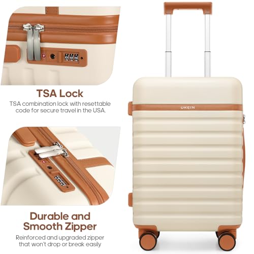 Luggage Sets 5 Piece, Carry On Luggage 20In With Spinner Wheels, Hardside Suitcase Set with TSA Lock,Durable Checked Large Suitcase With Travel Backpack for Men- 20in/24in/28in (Beige, 5 piece set)
