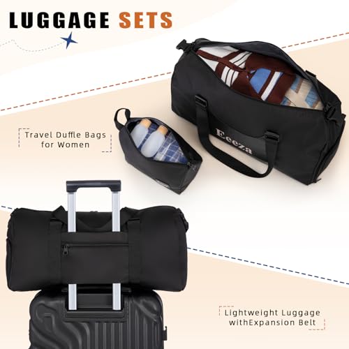 Eeeza Luggage Sets 5 Piece Suitcase with ABS Hard Shell Lightweight Combination Lock and Double Rotatable Detachable Wheels(Black,20"/24"/28"/DB/TB)