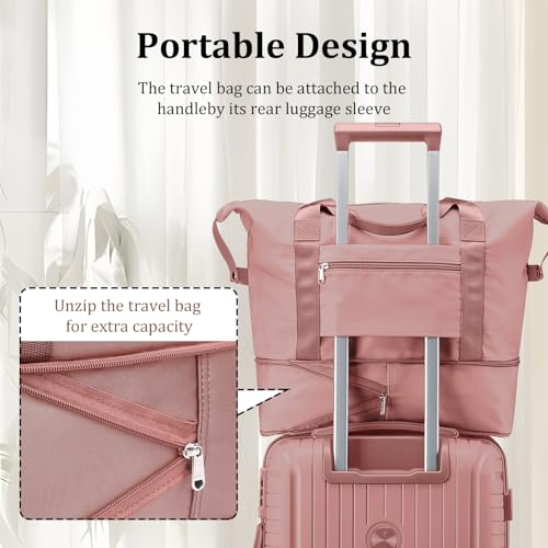 Joyway Luggage Sets 5 Piece PP Hardshell Carry on Suitcase, Travel Lightweight Carry-on with Double Spinner Wheels and TSA Lock, Rose Gold